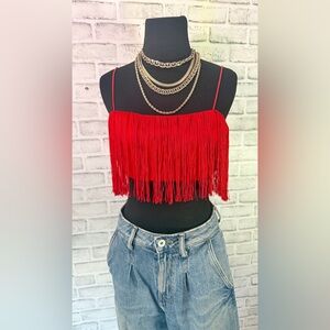 Forever 21 Red Fringe Tassle Sleevless Crop Top